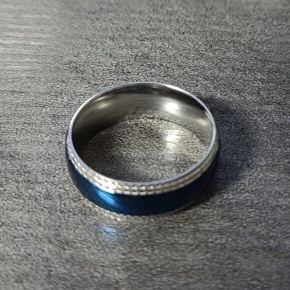 Men's Blue Domed Xband  Promise Ring Band - Guys Promise Ring Blue and Silver - Picture 6 of 8